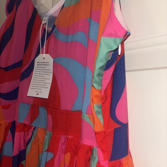 MADE WITH LOVE XXL MAXI DRESS MULTICOLOR Side Zip V-NECK Slit 56” LONG New - Picture 2 of 5